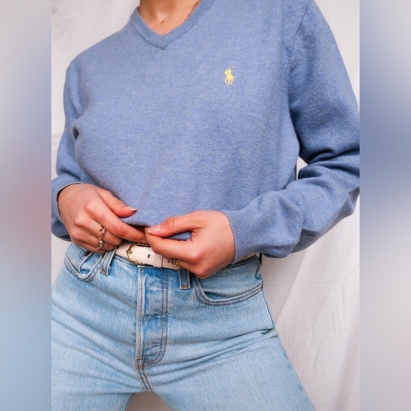 Polo by Ralph Lauren V Neck 100% Pima Cotton Pullover Sweater Blue sz XL - Picture 2 of 9